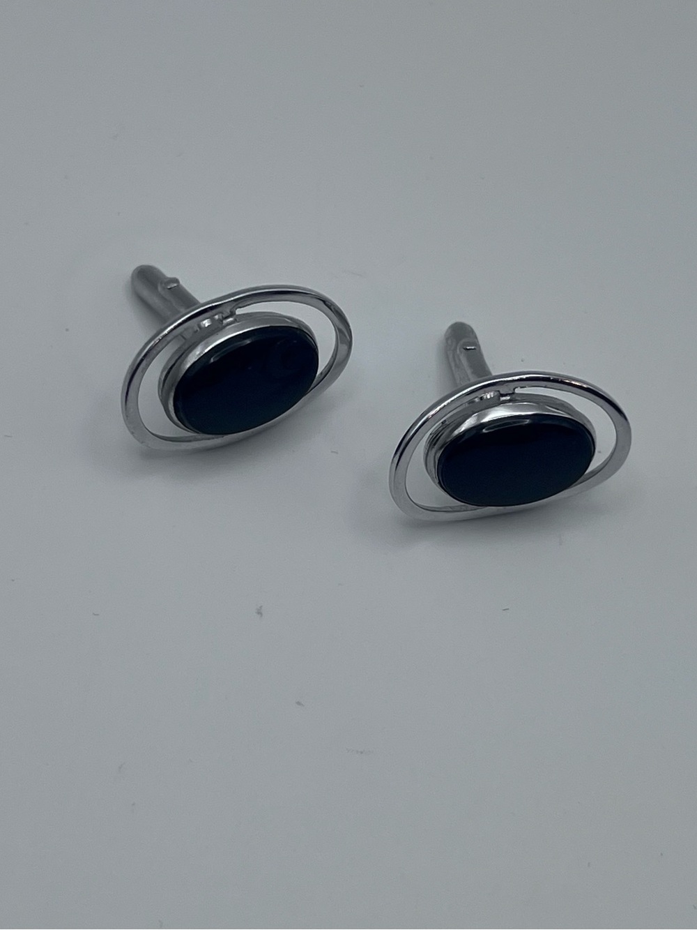 SWANK Silver Cufflinks with Black Oval Inlay